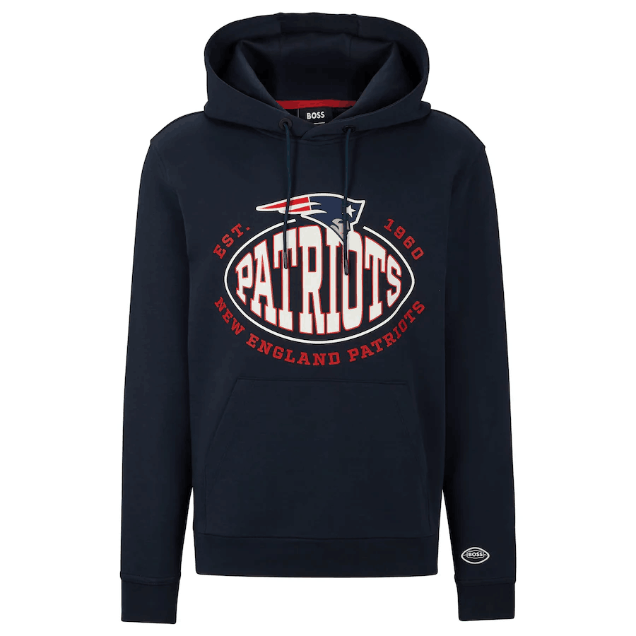 Men's New England Patriots Navy BOSS X Touchback Pullover Hoodie